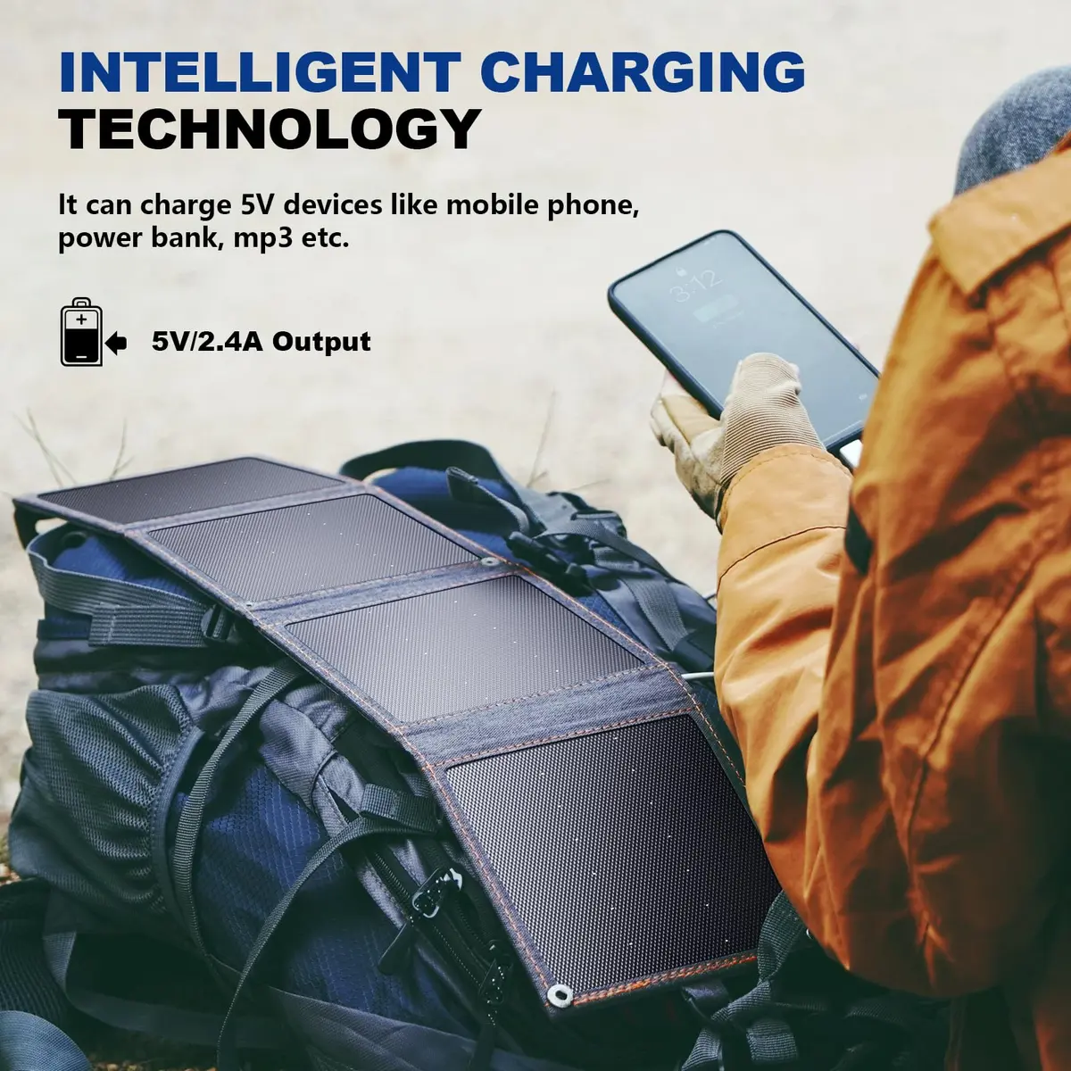 BigBlue 14W Solar Panel with USB-A Port Waterproof Portable Solar Phone Charger for Hiking - view 3
