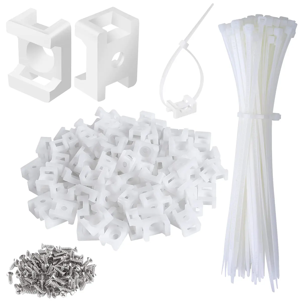 XHF White 100 pcs Cable Zip Tie Saddle Type Mounts Base with 8" Cable Ties | Durable Nylon Organizer (70-120 chars) - main product image
