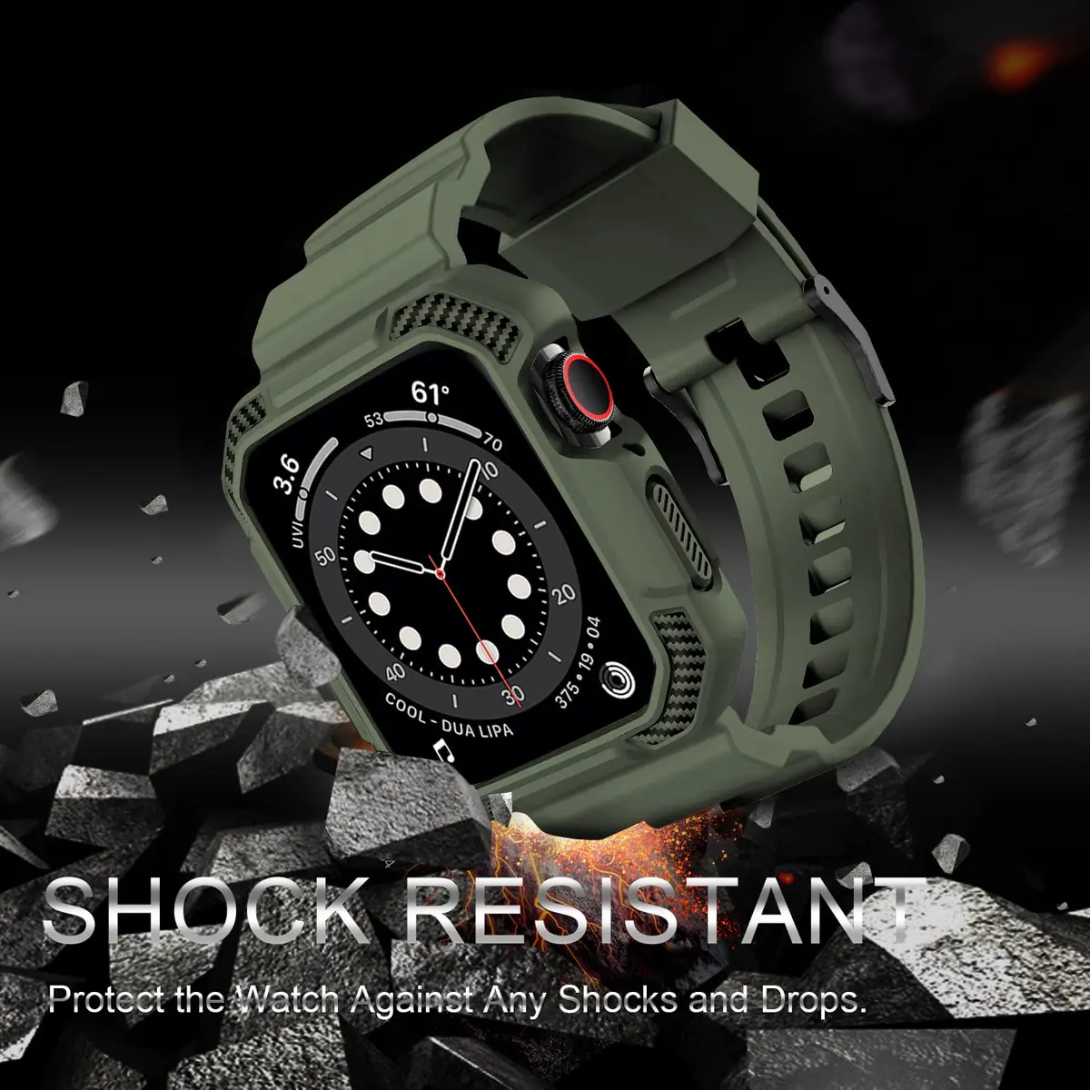 OROBAY Shockproof Rubber Band with Case for Apple Watch 45mm/44mm/42mm | Military Style - view 5
