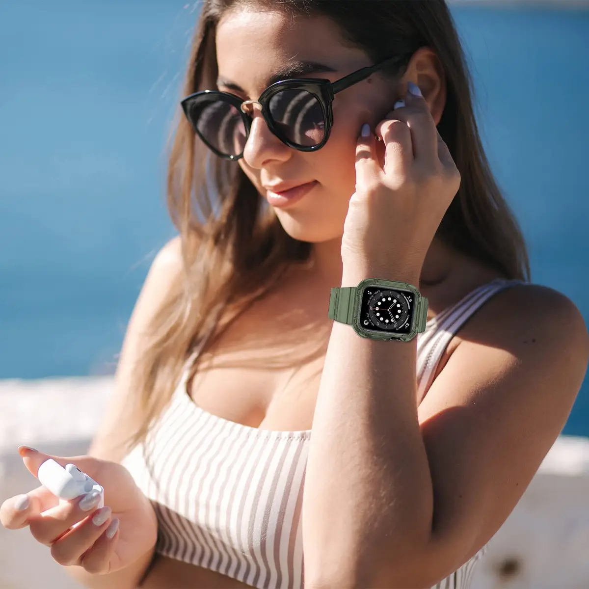 OROBAY Shockproof Rubber Band with Case for Apple Watch 45mm/44mm/42mm | Military Style - view 7