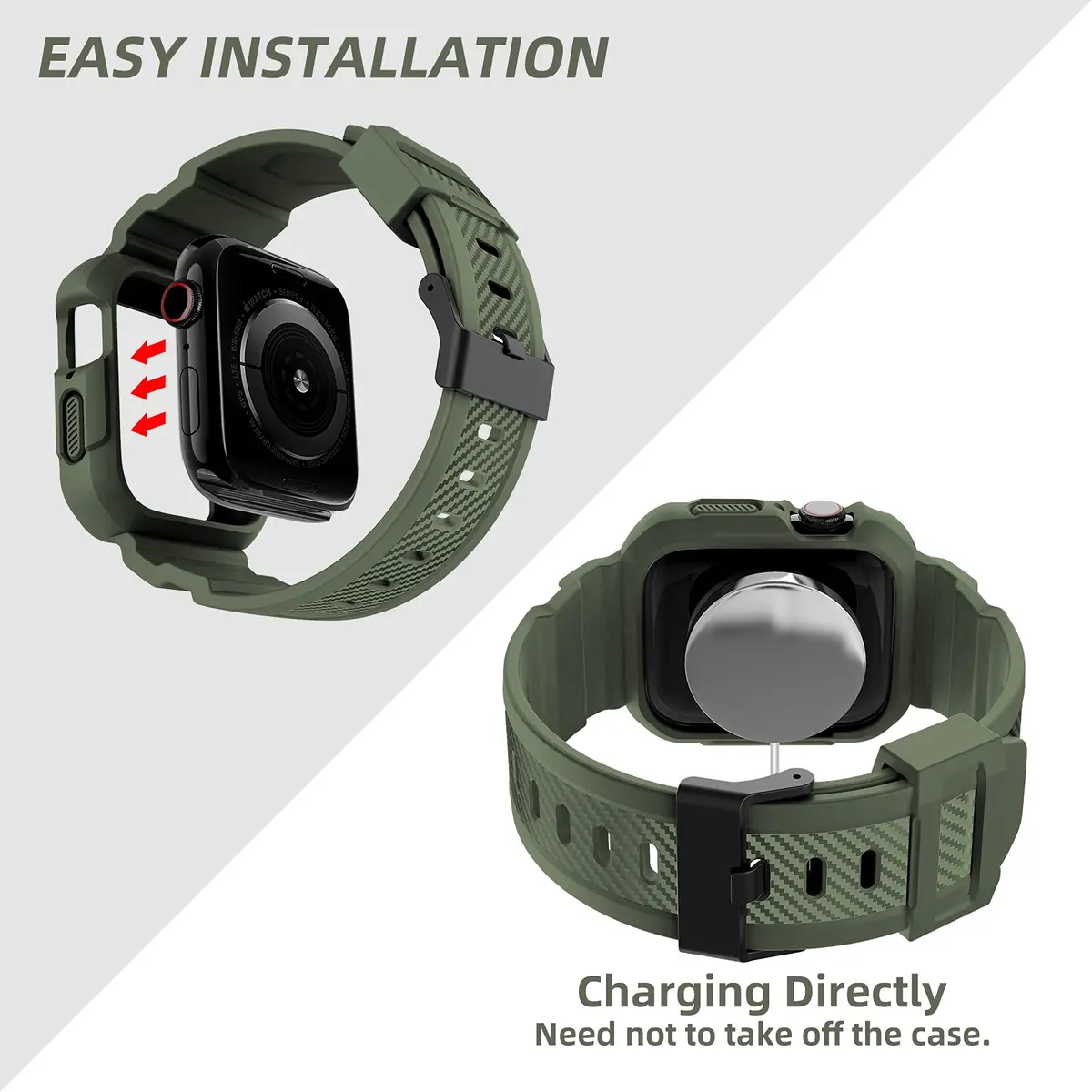 OROBAY Shockproof Rubber Band with Case for Apple Watch 45mm/44mm/42mm | Military Style - view 3