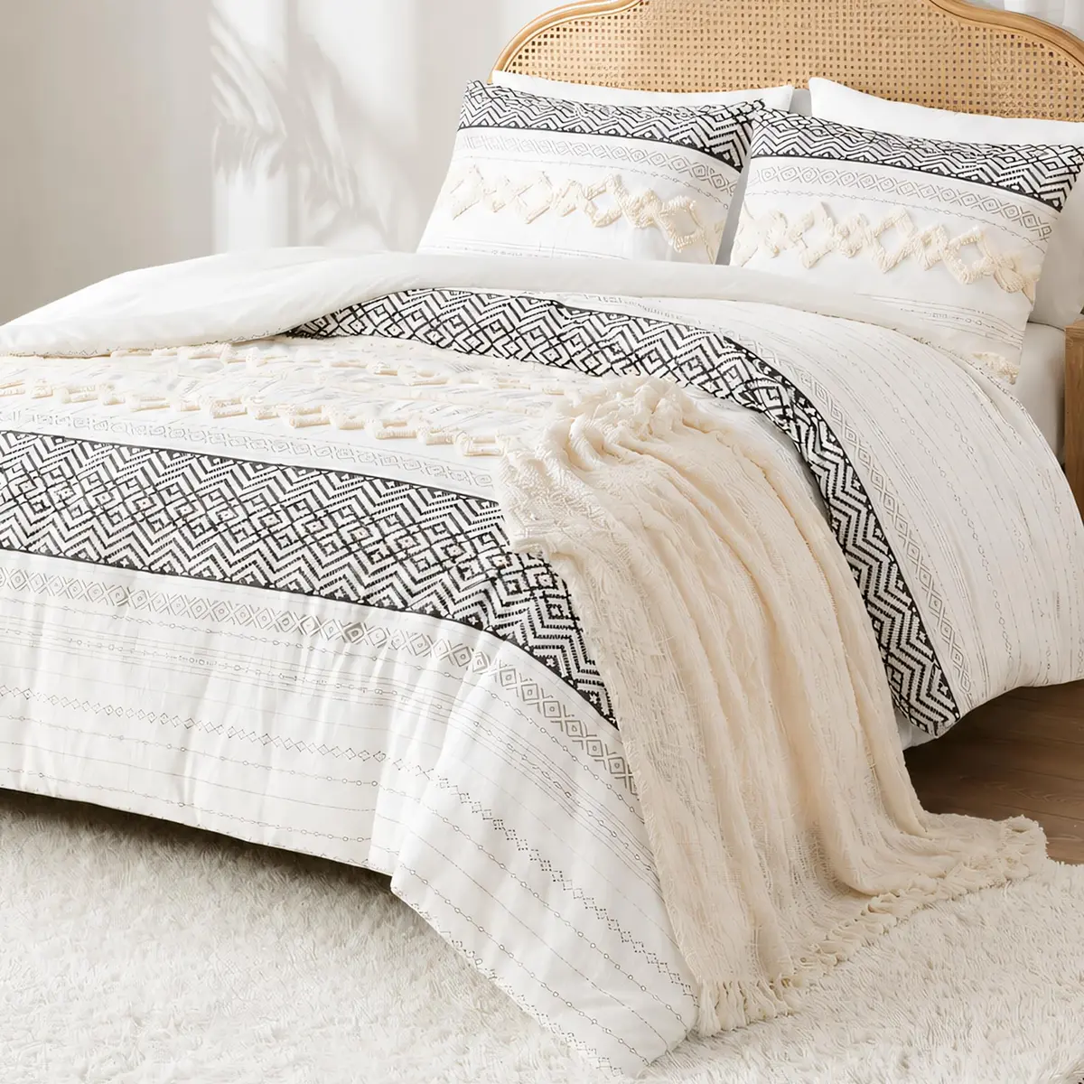 Hyde Lane King Size Comforter Set, Boho Tufted Ivory | All-Season Cotton & Down-Alternative - main product image