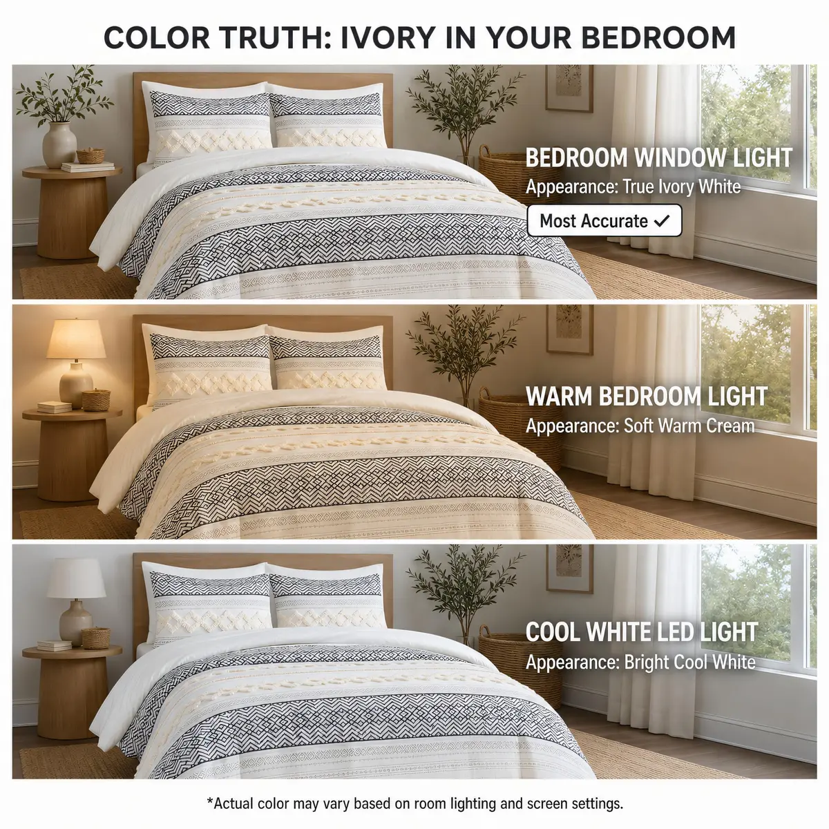 Hyde Lane King Size Comforter Set, Boho Tufted Ivory | All-Season Cotton & Down-Alternative - view 3