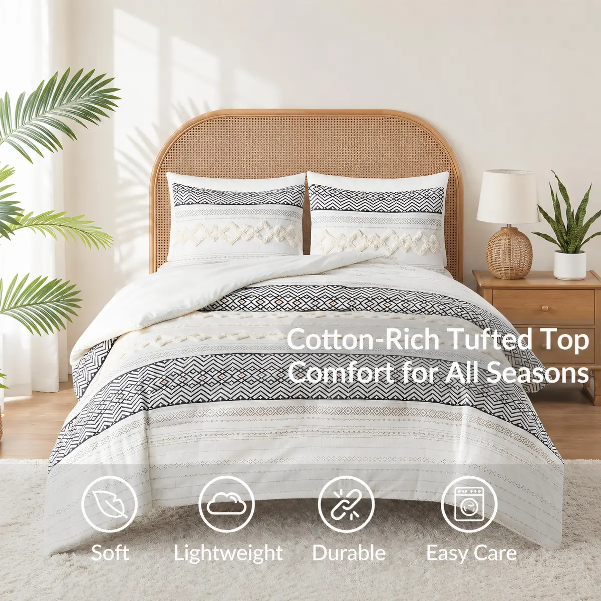 Hyde Lane King Size Comforter Set, Boho Tufted Ivory | All-Season Cotton & Down-Alternative - view 4