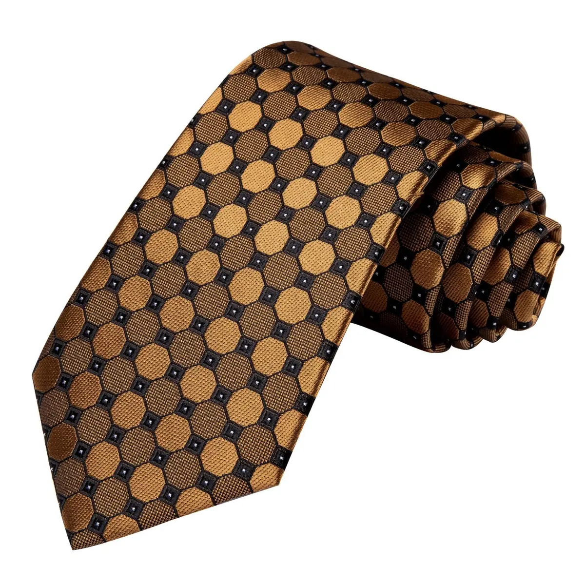 Dubulle Silk Necktie Set with Cufflinks & Pocket Square | Gold Brown 150cm | Formal & Wedding Accessory - view 5