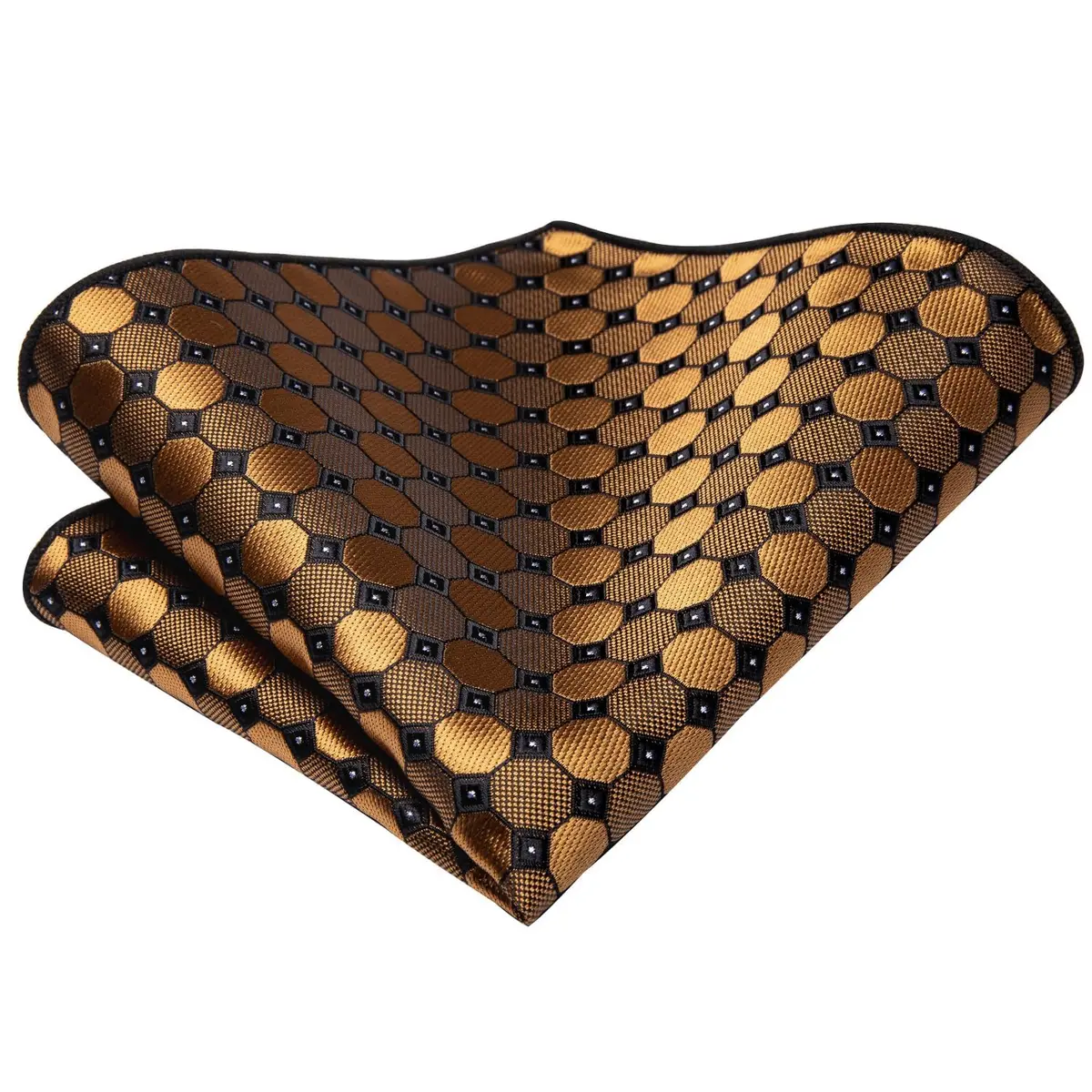 Dubulle Silk Necktie Set with Cufflinks & Pocket Square | Gold Brown 150cm | Formal & Wedding Accessory - view 7