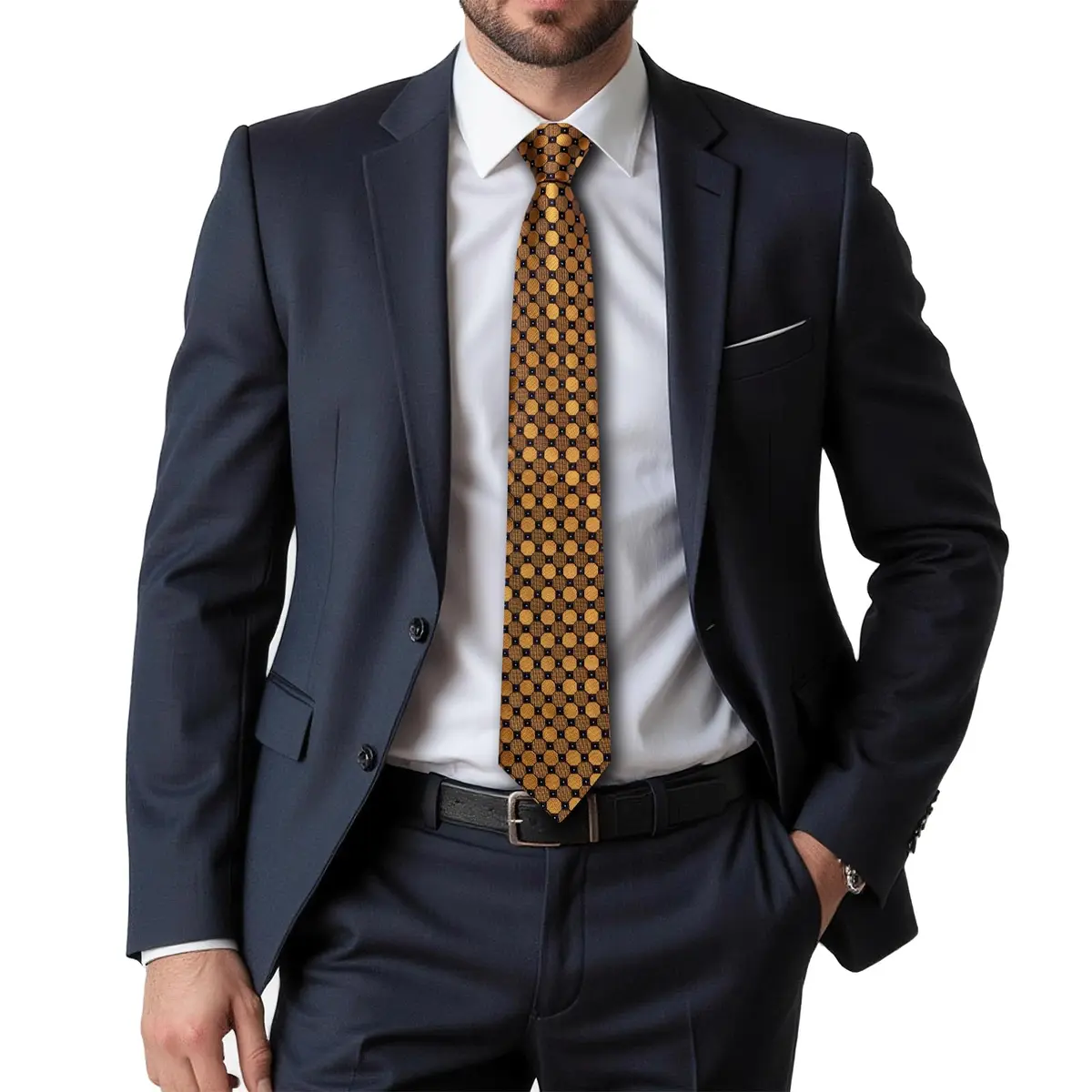 Dubulle Silk Necktie Set with Cufflinks & Pocket Square | Gold Brown 150cm | Formal & Wedding Accessory - view 2