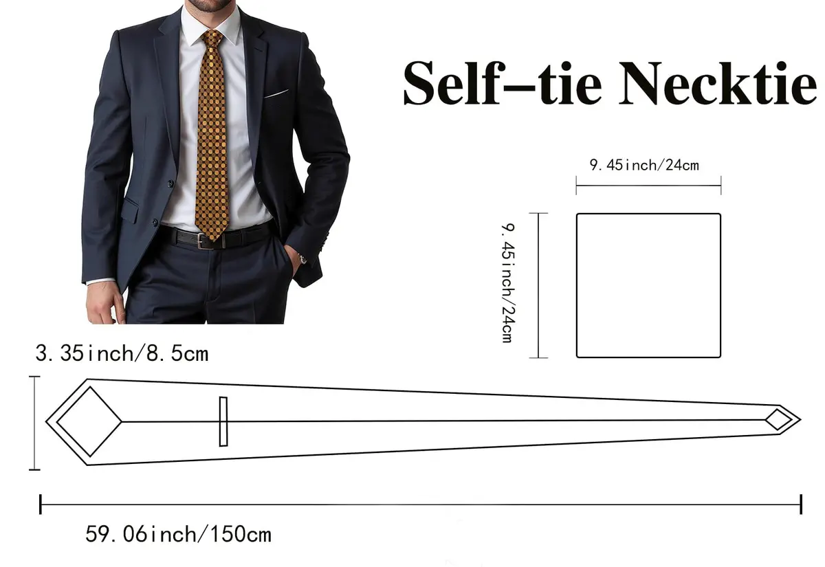 Dubulle Silk Necktie Set with Cufflinks & Pocket Square | Gold Brown 150cm | Formal & Wedding Accessory - view 4