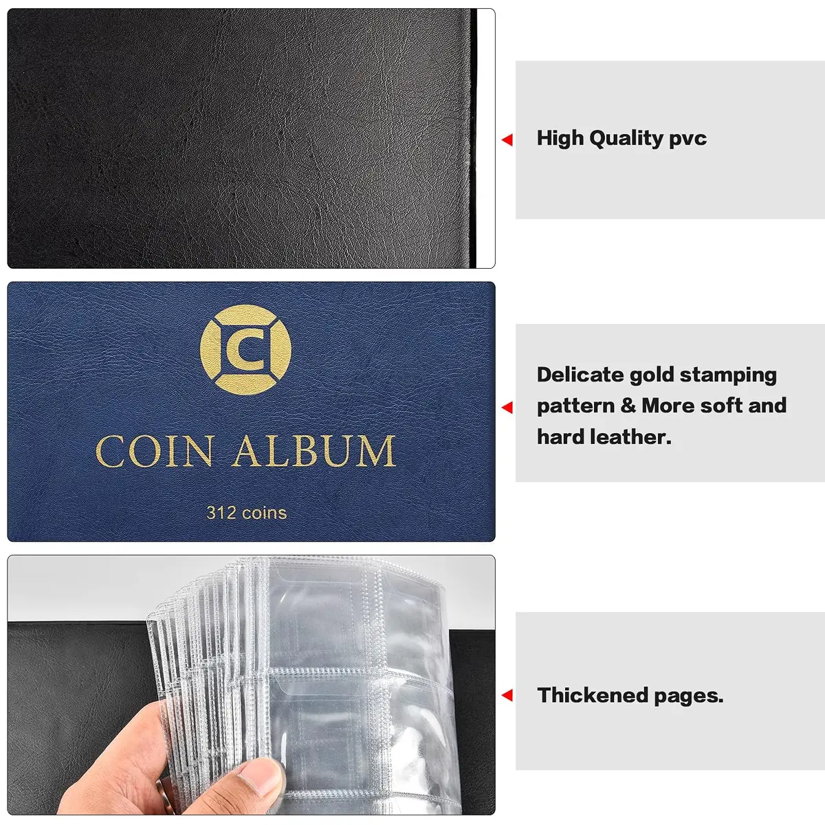 GWCASE 312-Pocket Coin Album for Collectors & Kids, 2-Sided Display, Blue | Classic PU Cover - view 5