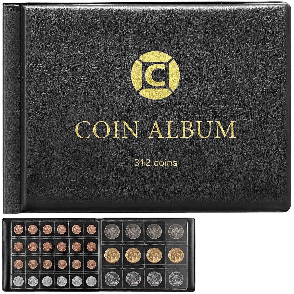GWCASE Coin Collection Book Holder Albums for Collectors, 312 Pockets | Classic Black Display Album - main product image