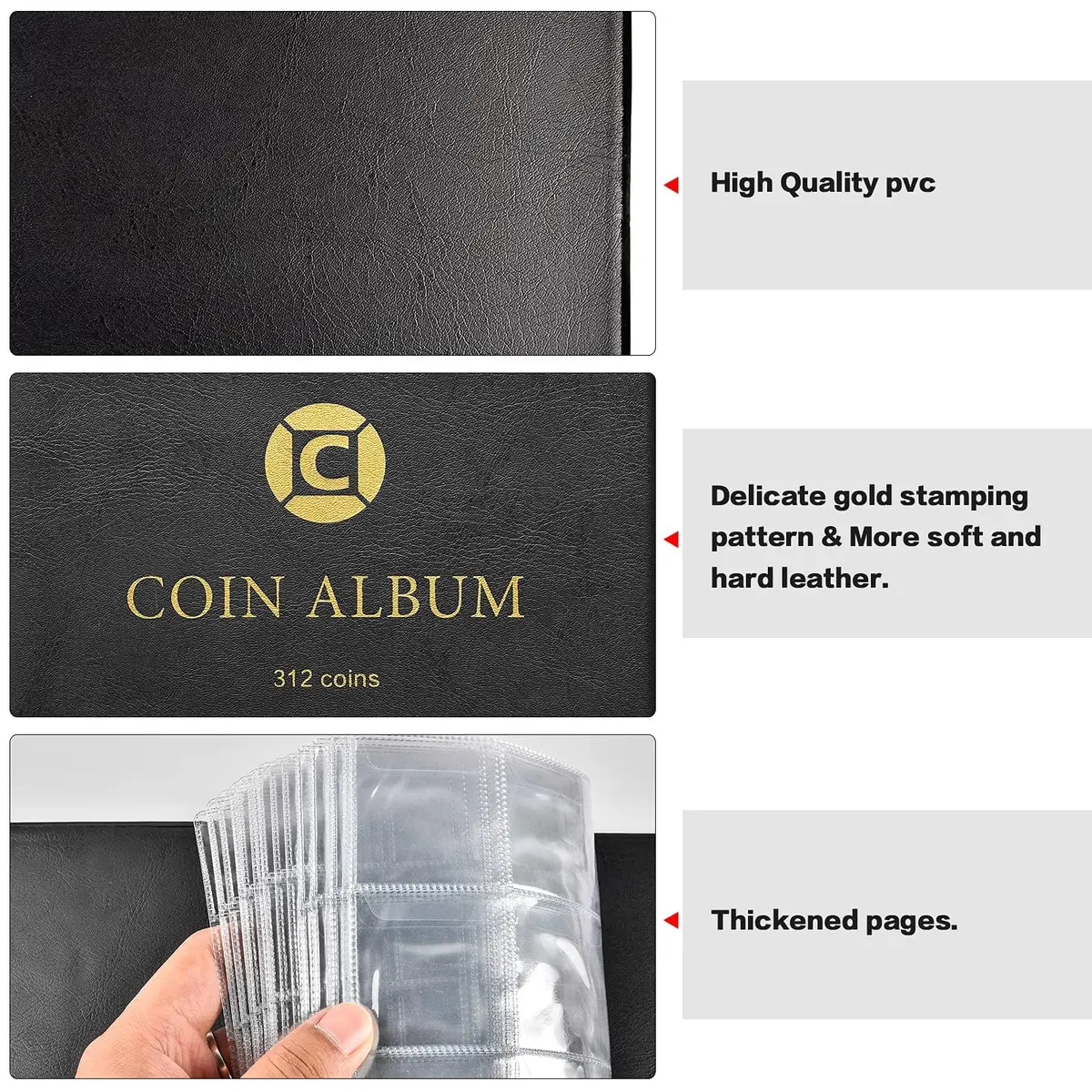 GWCASE Coin Collection Book Holder Albums for Collectors, 312 Pockets | Classic Black Display Album - view 5