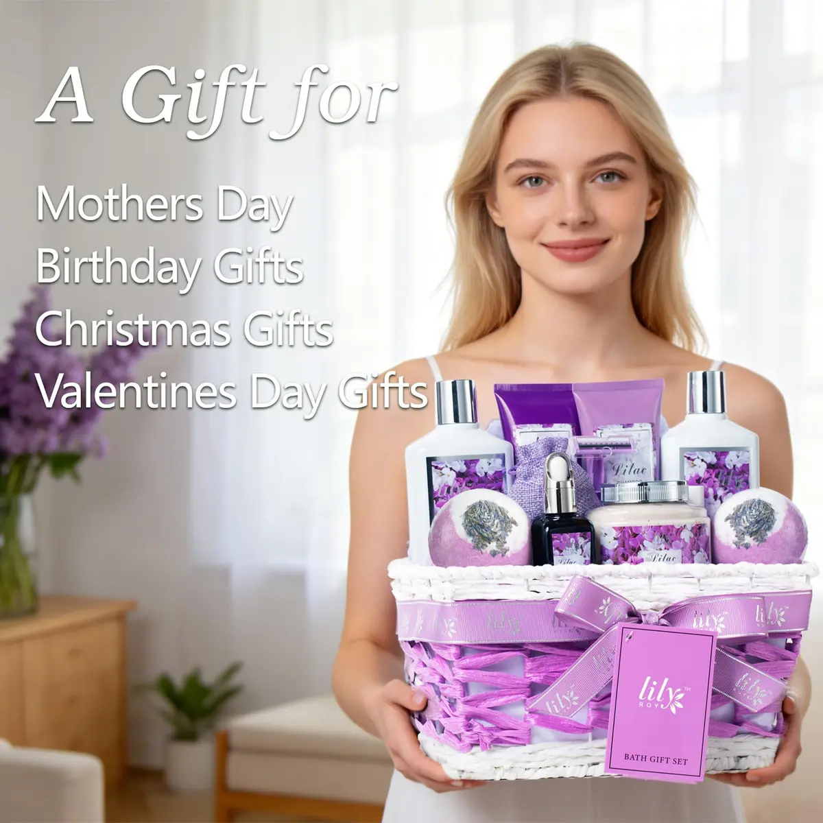 LILY ROY 17-Piece Spa Gift Set | Lavender Lilac Scent, Reusable Basket, Sulfate-Free, Cruelty-Free, Perfect for Women - view 2