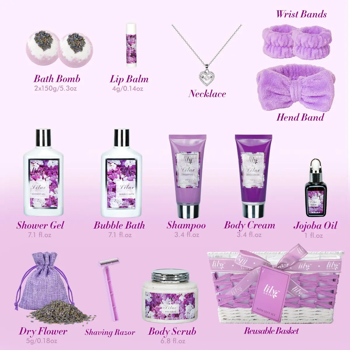 LILY ROY 17-Piece Spa Gift Set | Lavender Lilac Scent, Reusable Basket, Sulfate-Free, Cruelty-Free, Perfect for Women - view 3
