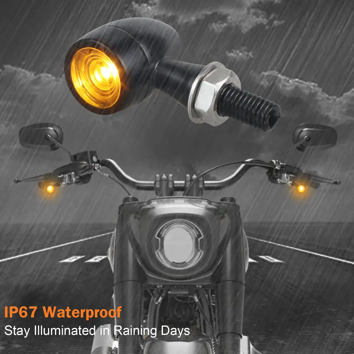 QUASCO Mini LED Motorcycle Turn Signal Lights with 8mm Mounting Bolt | Amber Light, Universal Fit for 12V DC Systems - view 5