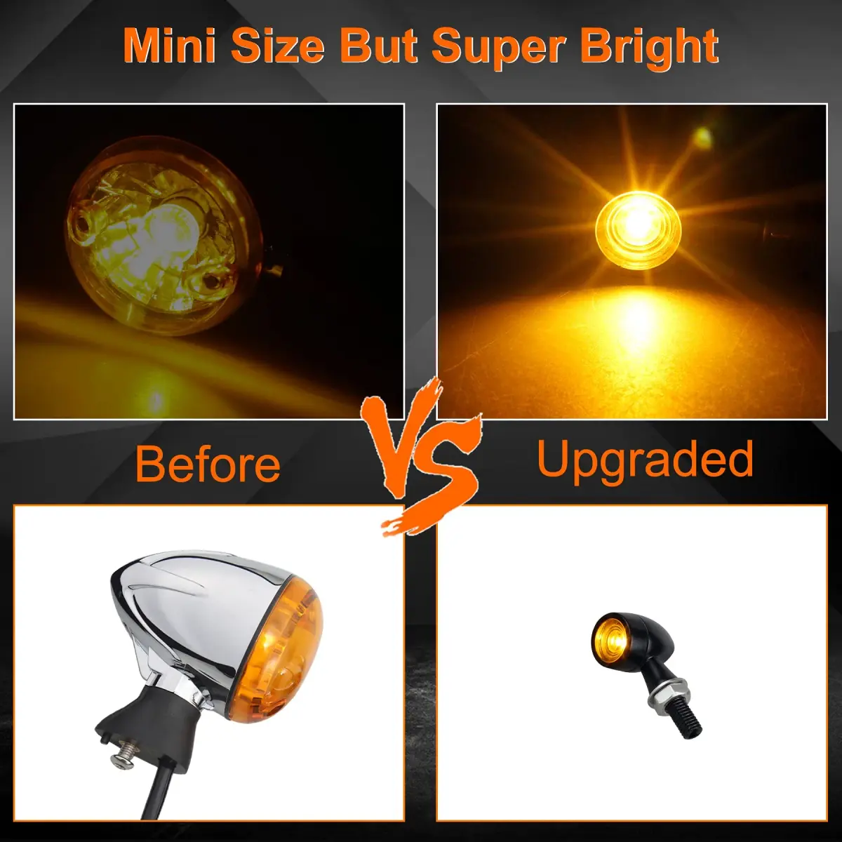 QUASCO Mini LED Motorcycle Turn Signal Lights with 8mm Mounting Bolt | Amber Light, Universal Fit for 12V DC Systems - view 4