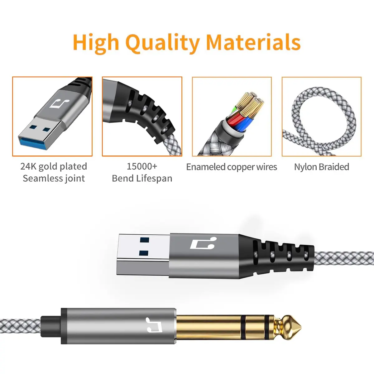NCGGY USB to 6.35mm 1/4 inch TRS Audio Stereo Cable 6.6FT | Supports Listening, Not Recording - view 5