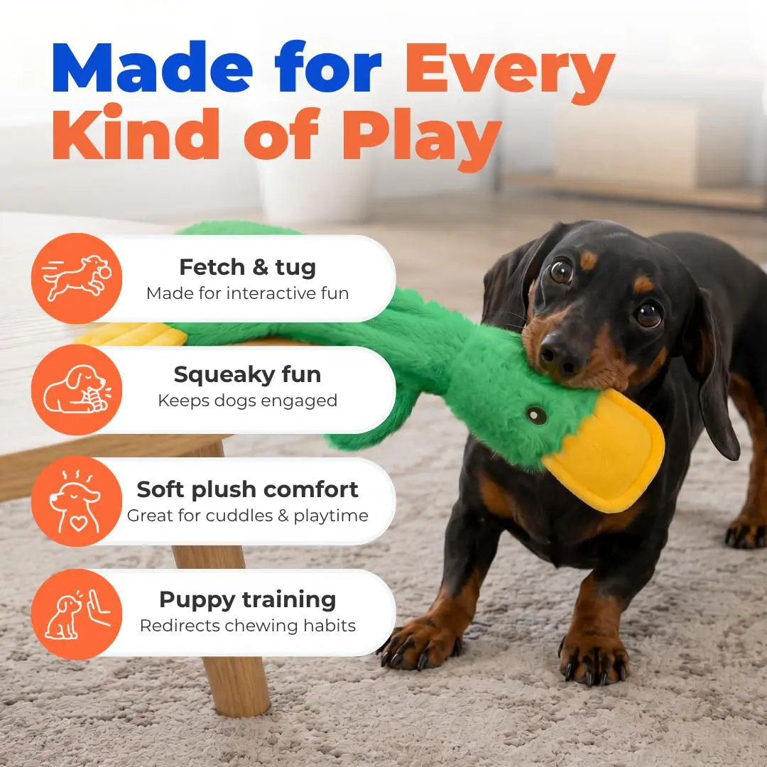 Best Pet Supplies Interactive Squeaky Dog Toy - Crinkle Duck, Green | No Stuffing, Crinkle Paper, Squeaker, 15" - view 4