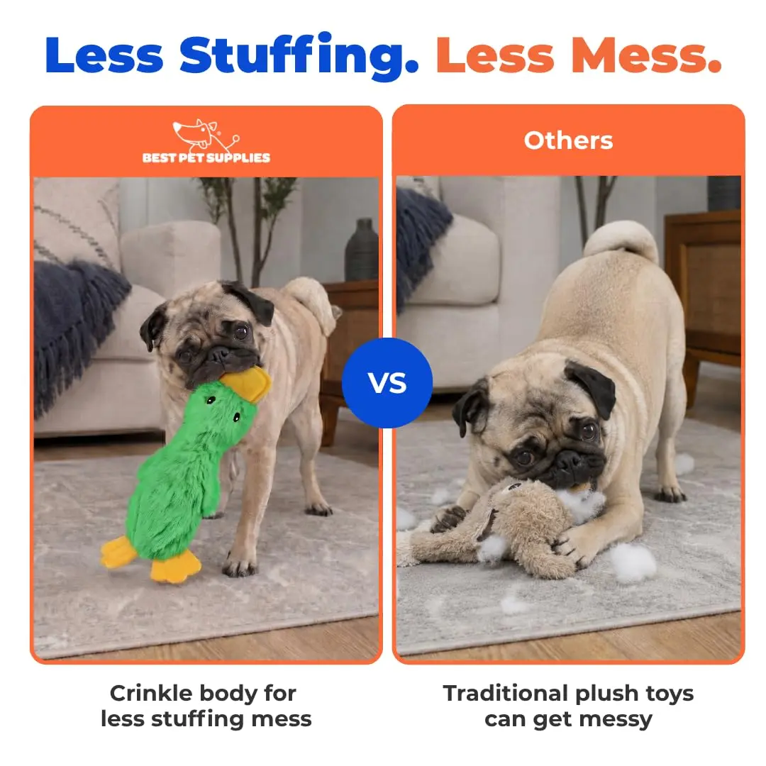 Best Pet Supplies Interactive Squeaky Dog Toy - Crinkle Duck, Green | No Stuffing, Crinkle Paper, Squeaker, 15" - view 5