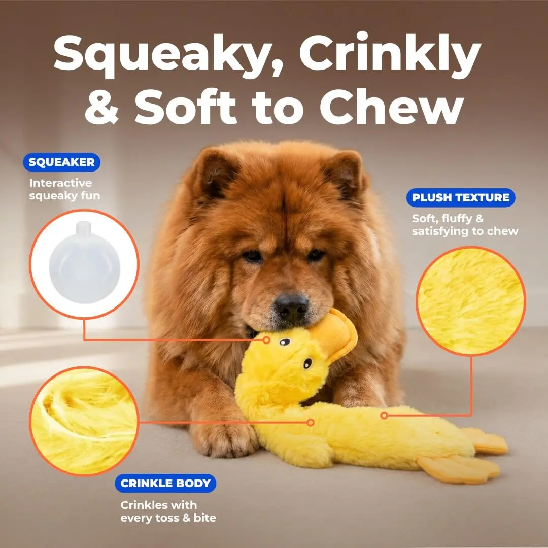 Best Pet Supplies Interactive Squeaky Dog Toy - Crinkle Duck, Yellow | No Mess, Durable & Fun (70-120 chars) - view 3