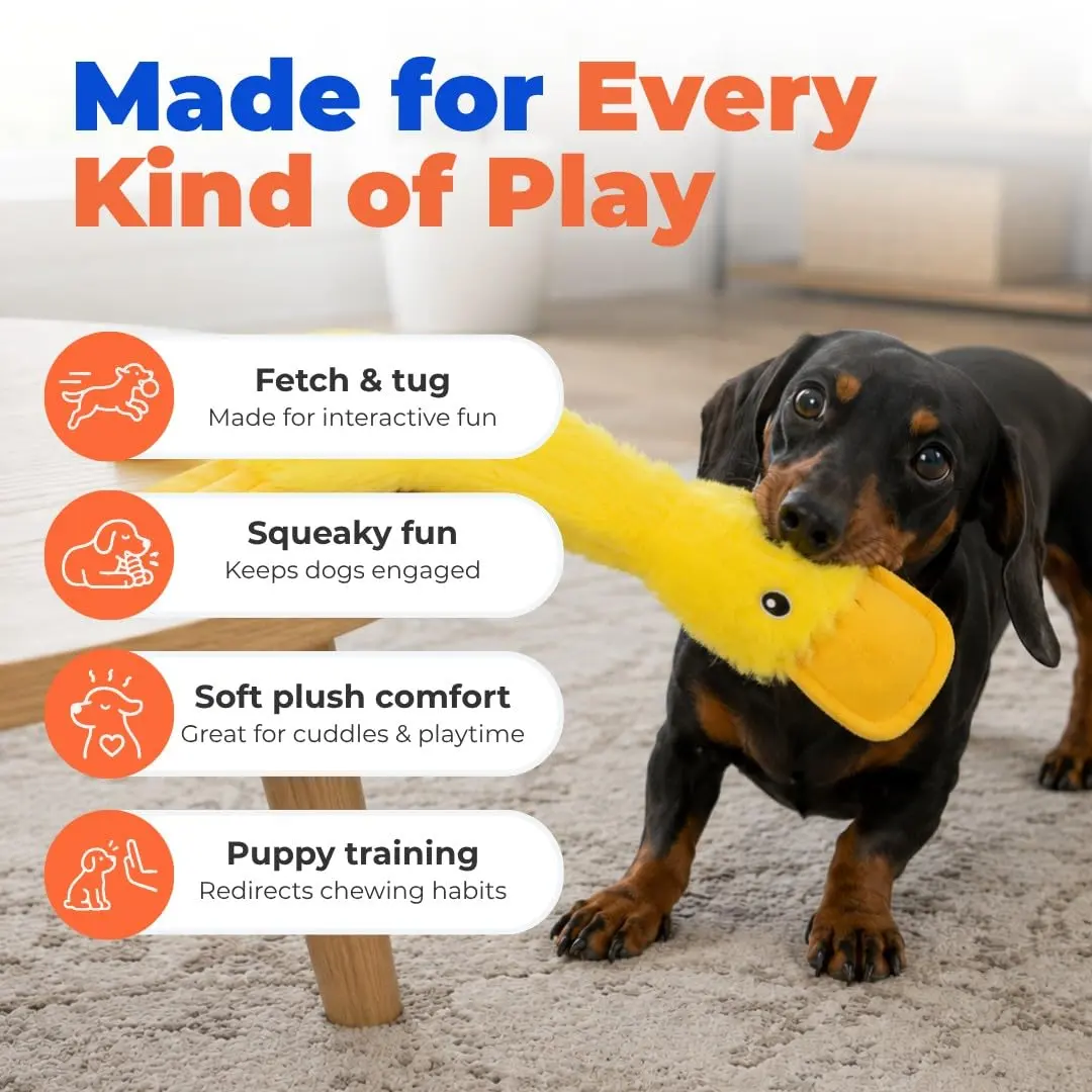 Best Pet Supplies Interactive Squeaky Dog Toy - Crinkle Duck, Yellow | No Mess, Durable & Fun (70-120 chars) - view 4