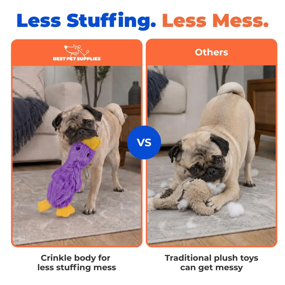Best Pet Supplies Interactive Squeaky Dog Toy - Crinkle Duck, Purple | No Stuffing, Crinkle Paper, 15" - view 5
