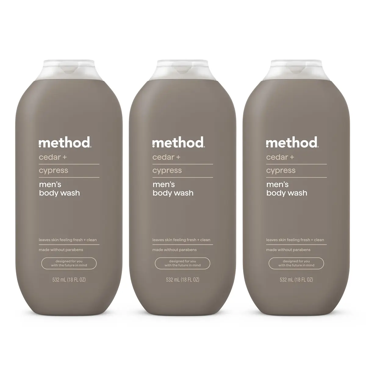 method Men’s Body Wash Cedar + Cypress 510ml (18 fl oz) 3-Pack | Gentle Daily Cleanse for All Skin Types - main product image