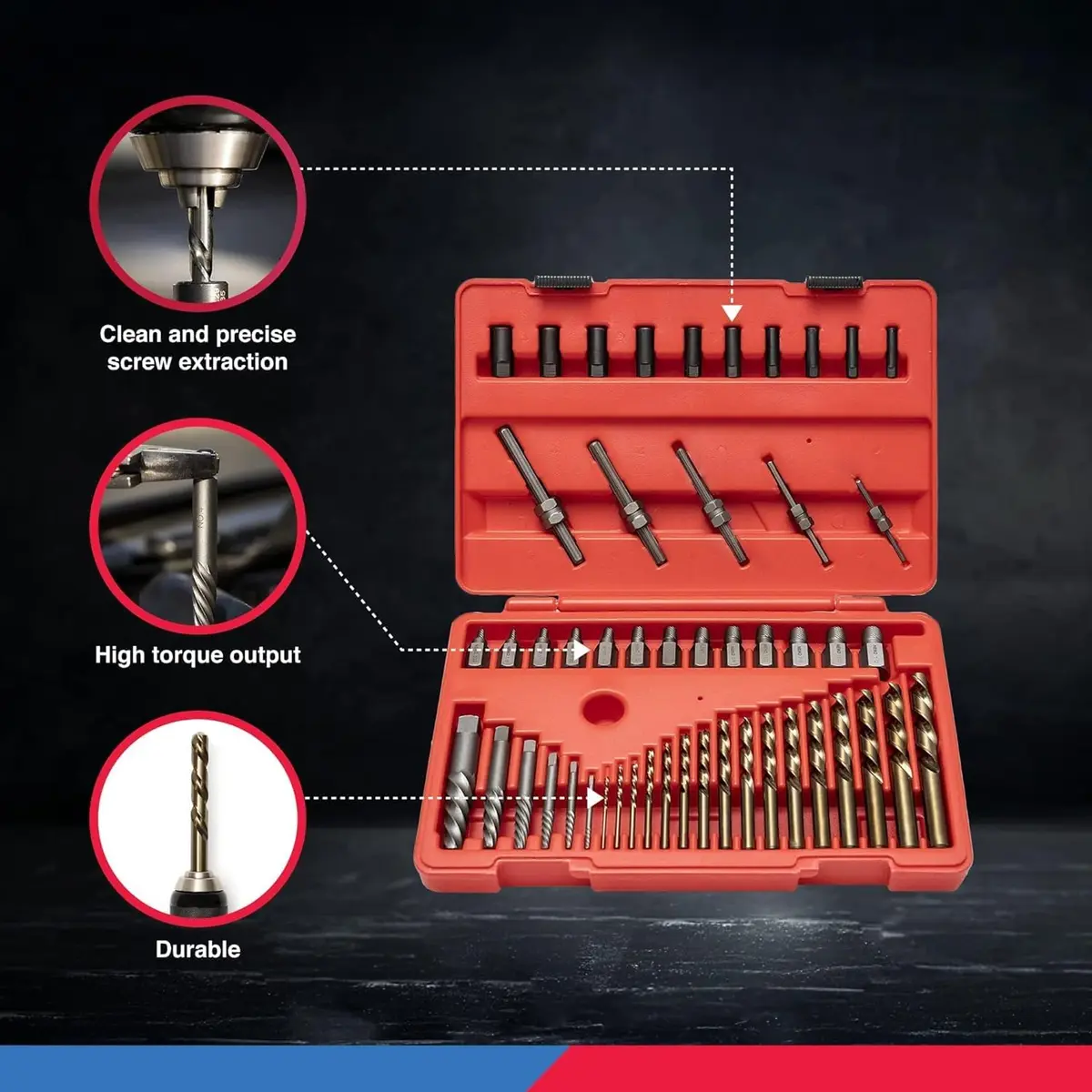 NEIKO 55-Piece Master Screw Extractor Set | 5/64" to 1/2" Multi Spline, Spiral, Nut Extractors | Stripped Screws, Studs, Fittings Extraction - view 4