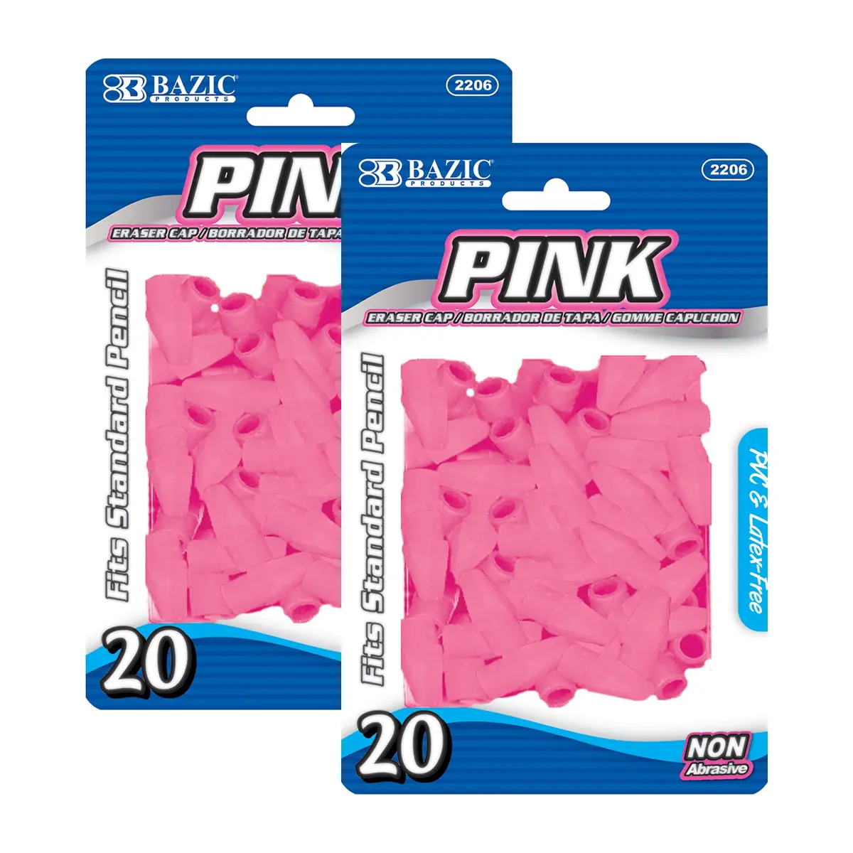 BAZIC Products Pink Pencil-Top Eraser Caps, 20 Count, 2-Pack | Soft, PVC-Free, Latex-Free for School & Office - main product image