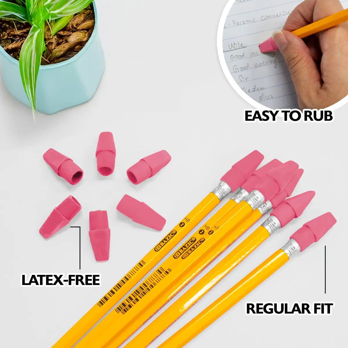 BAZIC Products Pink Pencil-Top Eraser Caps, 20 Count, 2-Pack | Soft, PVC-Free, Latex-Free for School & Office - view 5