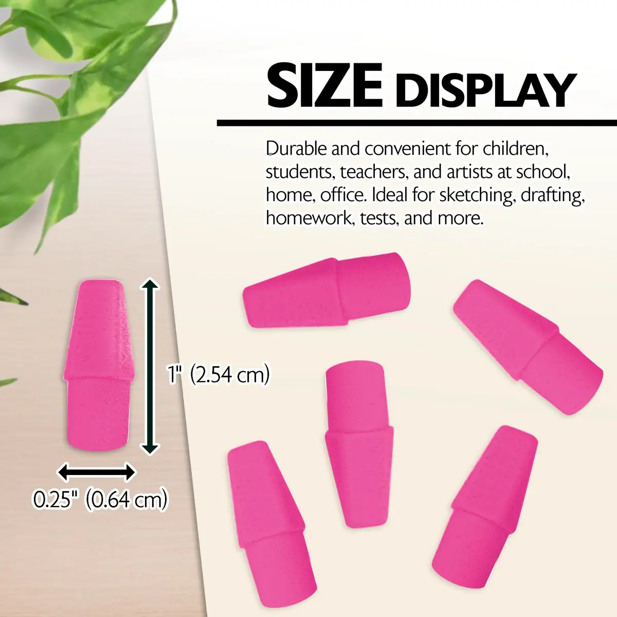 BAZIC Products Pink Pencil-Top Eraser Caps, 20 Count, 2-Pack | Soft, PVC-Free, Latex-Free for School & Office - view 2
