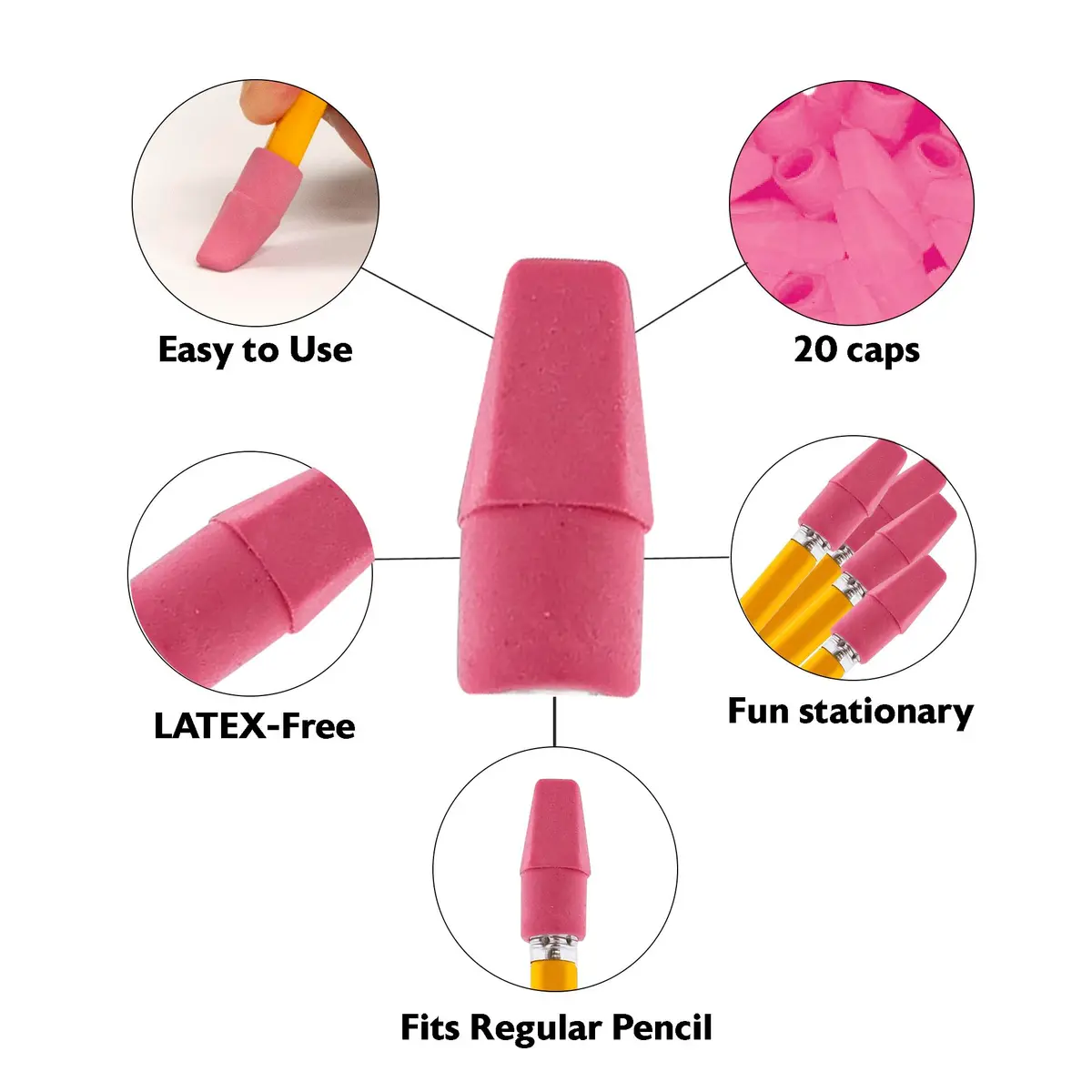 BAZIC Products Pink Pencil-Top Eraser Caps, 20 Count, 2-Pack | Soft, PVC-Free, Latex-Free for School & Office - view 4