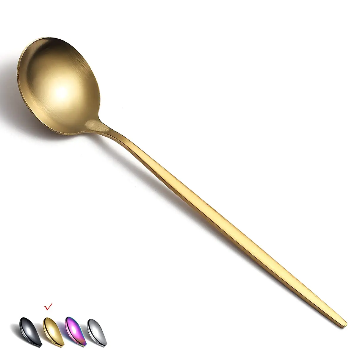 HOMQUEN Matt Gold 6 Piece Dinner Spoons - 8.1'' Stainless Steel Silverware for Home & Restaurant - main product image