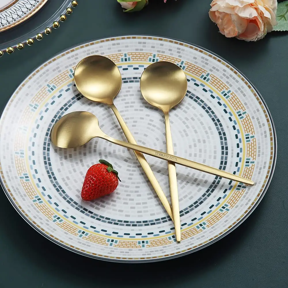 HOMQUEN Matt Gold 6 Piece Dinner Spoons - 8.1'' Stainless Steel Silverware for Home & Restaurant - view 3
