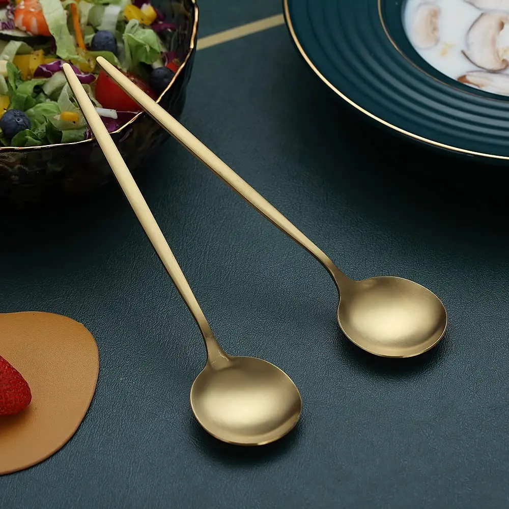HOMQUEN Matt Gold 6 Piece Dinner Spoons - 8.1'' Stainless Steel Silverware for Home & Restaurant - view 4