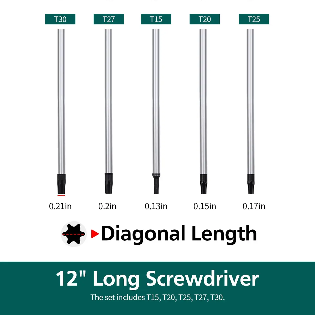 RUBY.Q 12in Magnetic Torx Screwdriver Set T15-T30 (5-Piece) | Precision Tool for Hard-to-Reach Areas - view 2