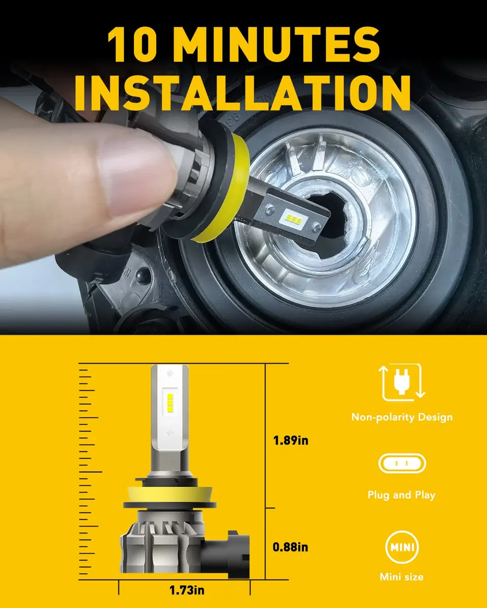 AUXITO H11/H8/H16 LED Fog Light Bulbs 6000 Lumens 6500K Cool White | 300% Brighter Than Halogen - view 5