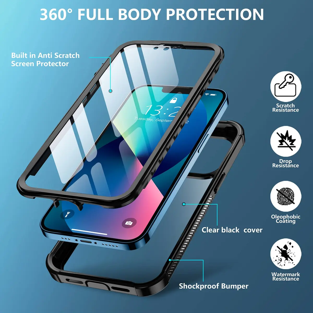 Red2Fire Full Body Case for iPhone 13 6.1 inch with Built-in Screen Protector | Heavy Duty Protection - view 3