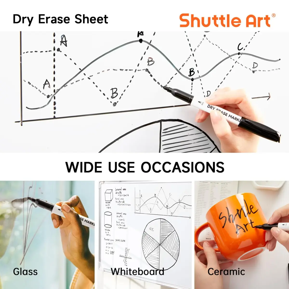 Shuttle Art Black Dry Erase Markers, 16 Pack Fine Tip | Writes Smoothly, Wipes Cleanly - view 5