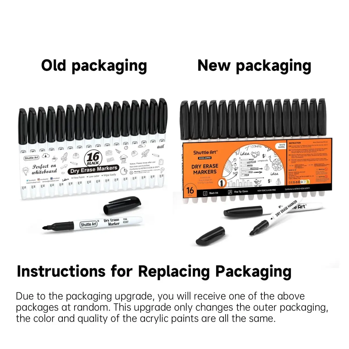 Shuttle Art Black Dry Erase Markers, 16 Pack Fine Tip | Writes Smoothly, Wipes Cleanly - view 2