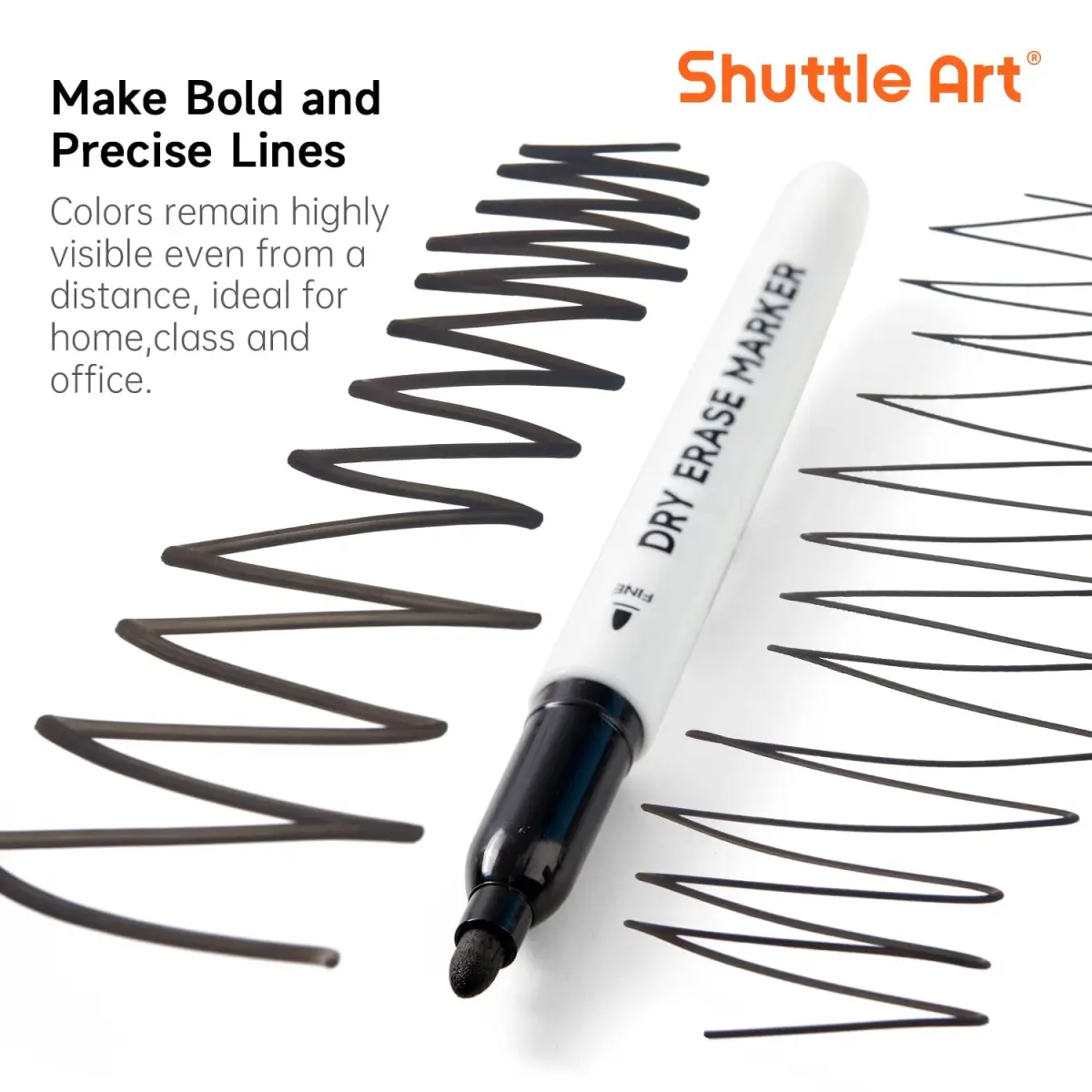 Shuttle Art Black Dry Erase Markers, 16 Pack Fine Tip | Writes Smoothly, Wipes Cleanly - view 3