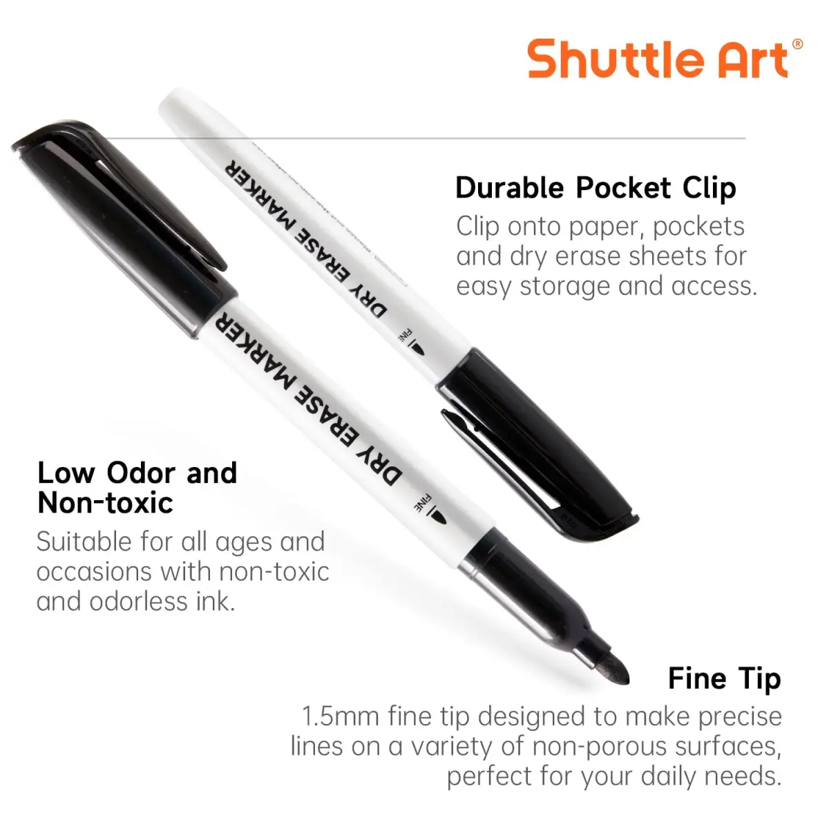 Shuttle Art Black Dry Erase Markers, 16 Pack Fine Tip | Writes Smoothly, Wipes Cleanly - view 4