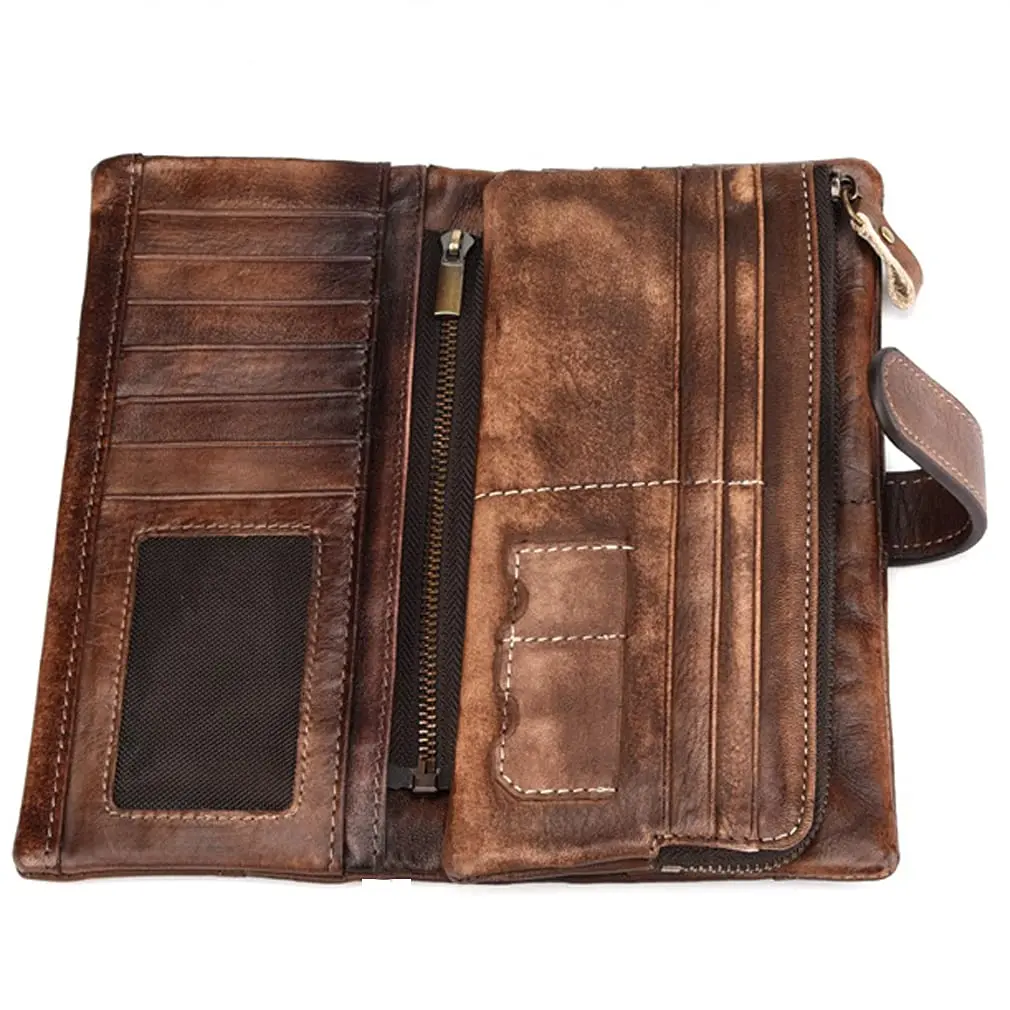 Hebetag Genuine Leather Long Wallet Clutch Purse with 18 Card Slots & Wrist Strap | Brown - view 5