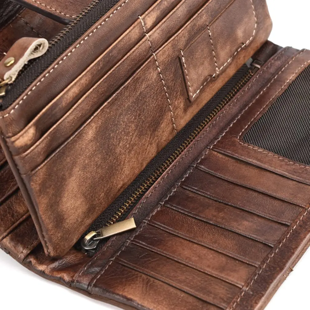 Hebetag Genuine Leather Long Wallet Clutch Purse with 18 Card Slots & Wrist Strap | Brown - view 2