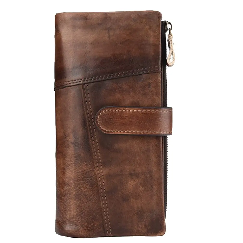 Hebetag Genuine Leather Long Wallet Clutch Purse with 18 Card Slots & Wrist Strap | Brown - view 3