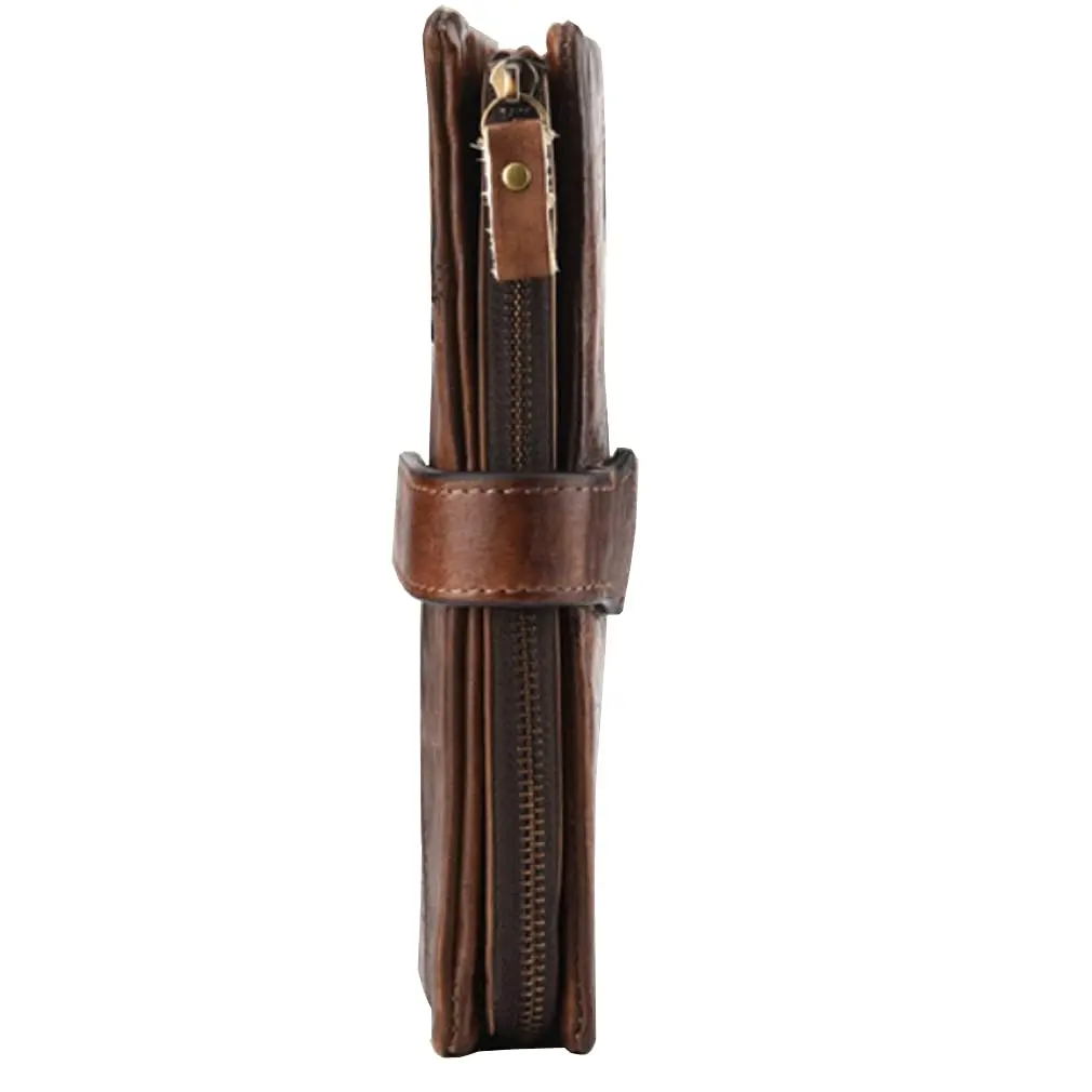 Hebetag Genuine Leather Long Wallet Clutch Purse with 18 Card Slots & Wrist Strap | Brown - view 4