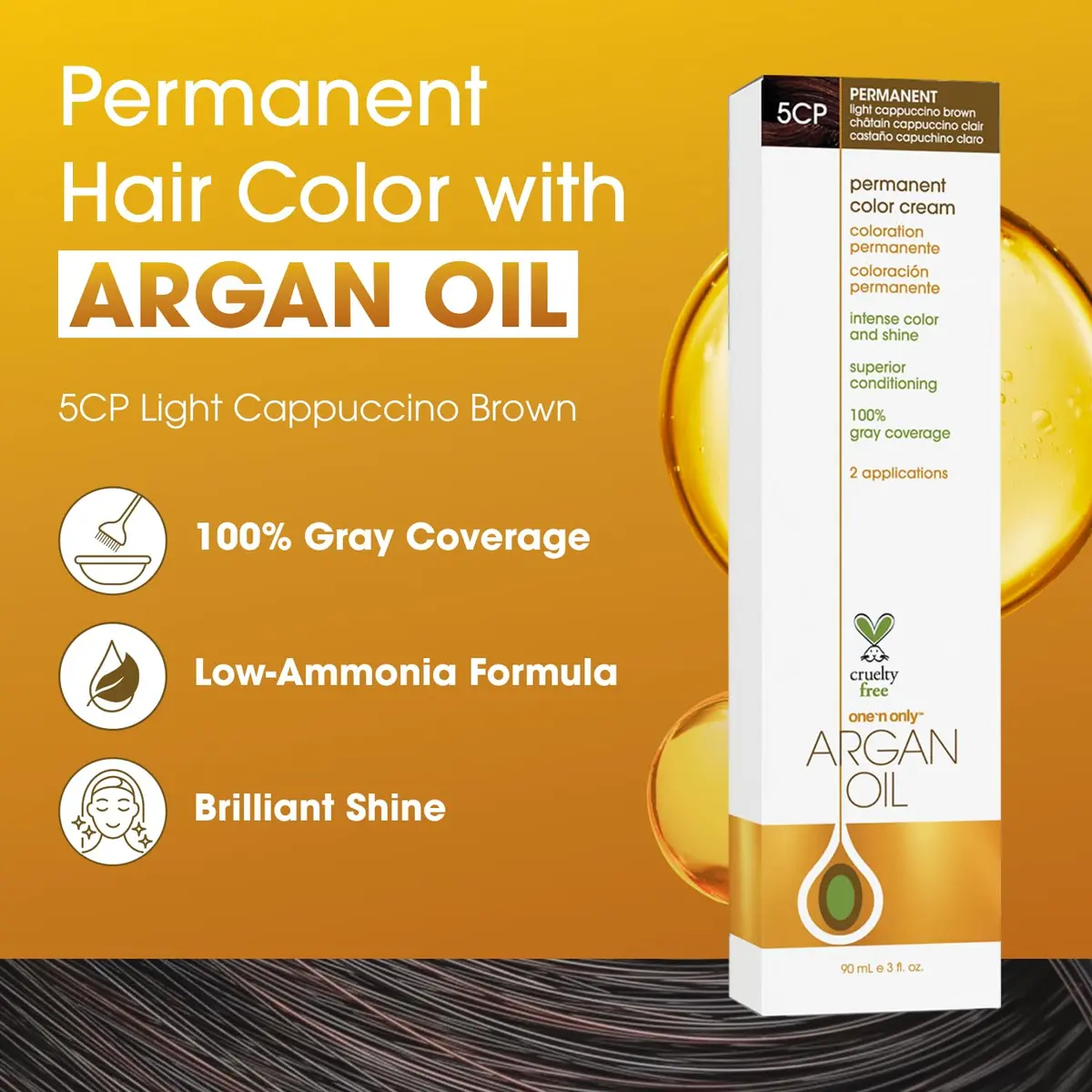 One 'N Only Permanent Hair Color & Dye, 5CP Light Cappuccino Brown, 3 oz | Rich, True Tones with Argan Oil (120 chars) - view 2