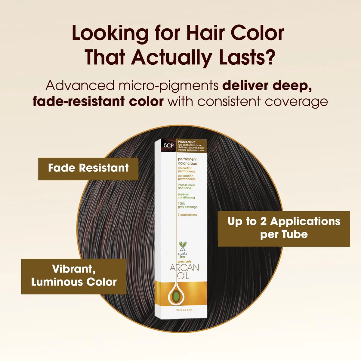 One 'N Only Permanent Hair Color & Dye, 5CP Light Cappuccino Brown, 3 oz | Rich, True Tones with Argan Oil (120 chars) - view 3