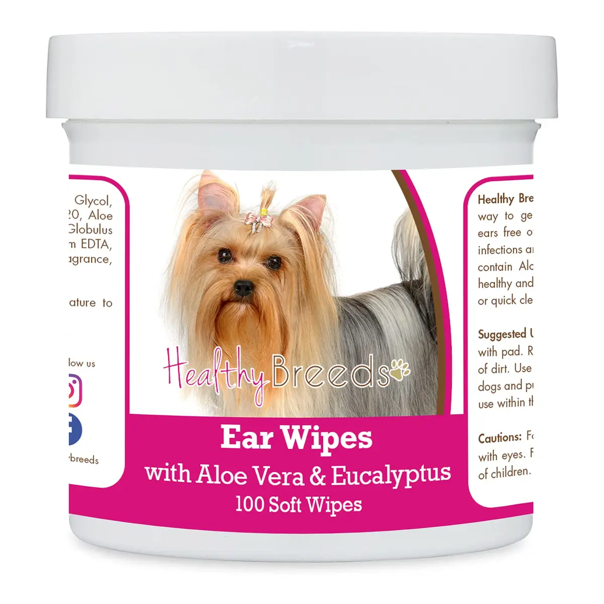 Healthy Breeds Yorkshire Terrier Ear Cleaning Wipes with Aloe & Eucalyptus 100 Count | Gentle Ear Care for Dogs - main product image