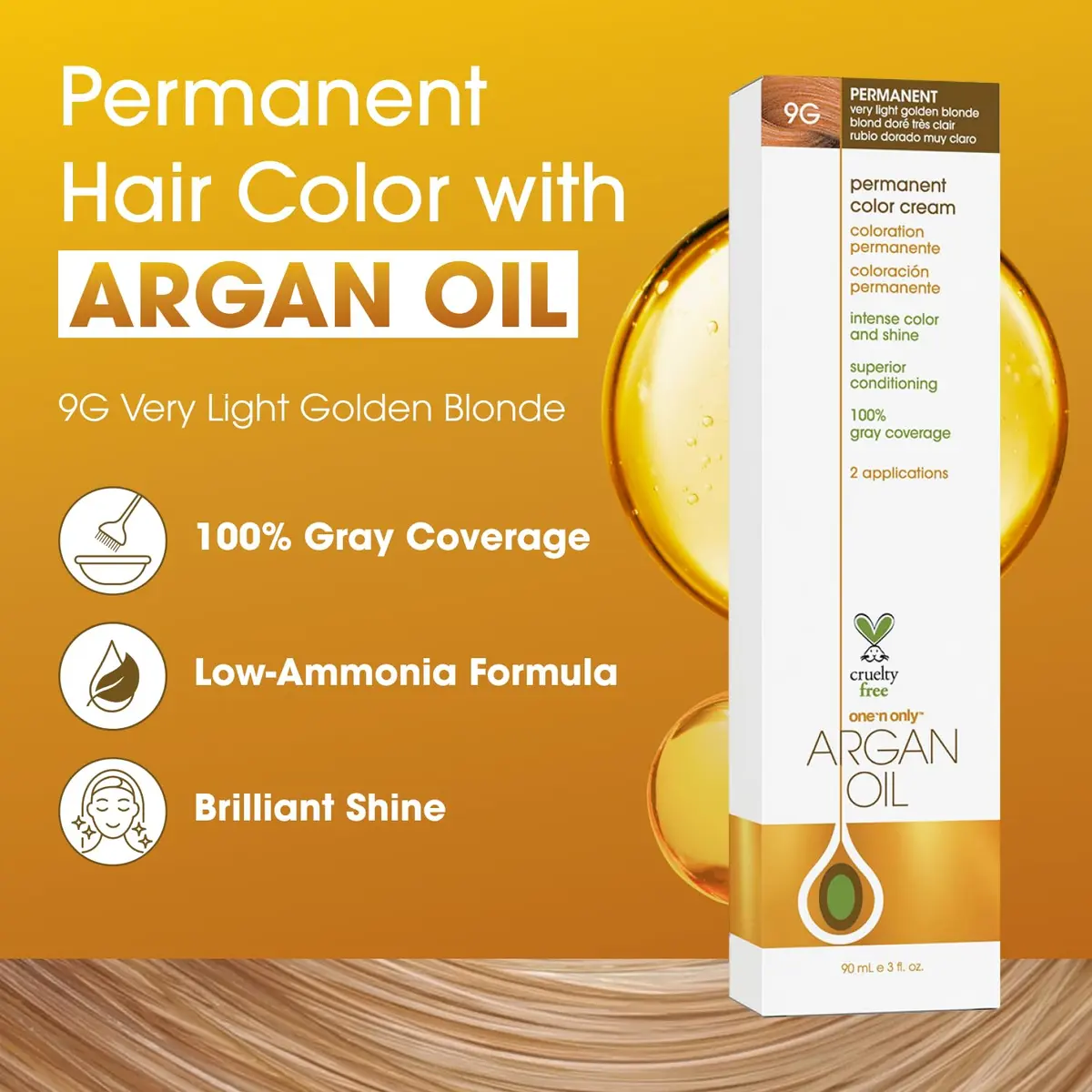 One 'N Only Permanent Hair Color & Dye, 9G Very Light Golden Blonde, 3 oz | Rich, Accurate Tones with Argan Oil (90c) - view 2