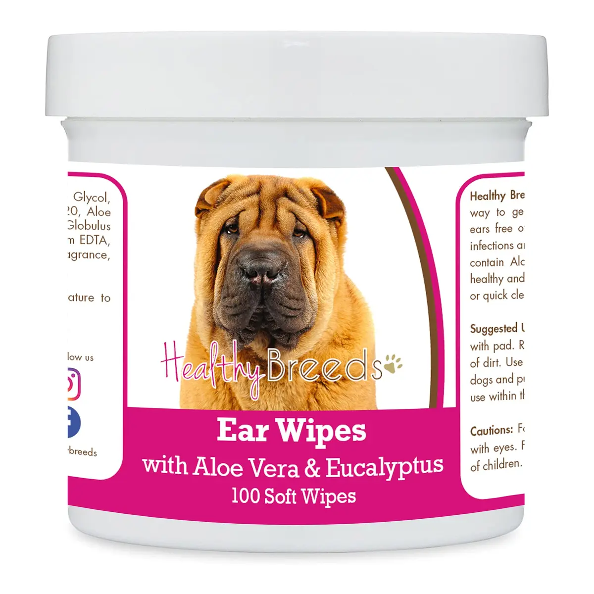 Healthy Breeds Chinese Shar Pei Ear Cleaning Wipes with Aloe & Eucalyptus 100 Count | Gentle Ear Care for Dogs - main product image